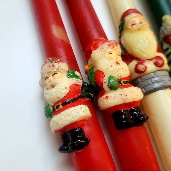 🎅 Vintage Set of 4 Christmas Molded Taper Candles – Mid-Century Holiday Decor - Picture 11 of 11